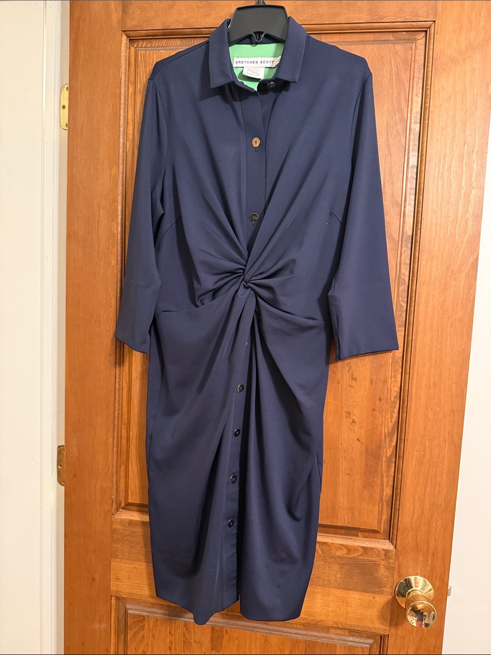 Gretchen Scott Designs Navy Twist-Knot Midi Shirt Dress